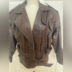 vintage 1980s Winlit brown cropped leather jacket Medium